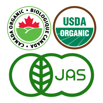 Proudly certified organic in accordance with USDA (United States), CFIA (Canada), and JAS (Japan) standards.